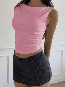 SHEIN EZwear Top sin espalda corto de color rosa, para primavera y verano - Rosa - Ver 3