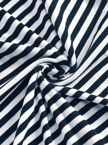 SHEIN EZwear Navy Blue Plus Size Women Striped Skirt - Navy Blue - View 4