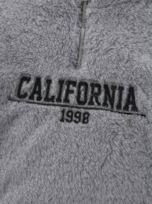 Tween Boy Letter Print Long Sleeve Half-Zip Casual Hoodie Sweatshirt
