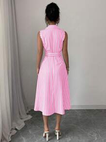 Elenzga Vestido midi sin mangas de rayas para mujer, para el verano