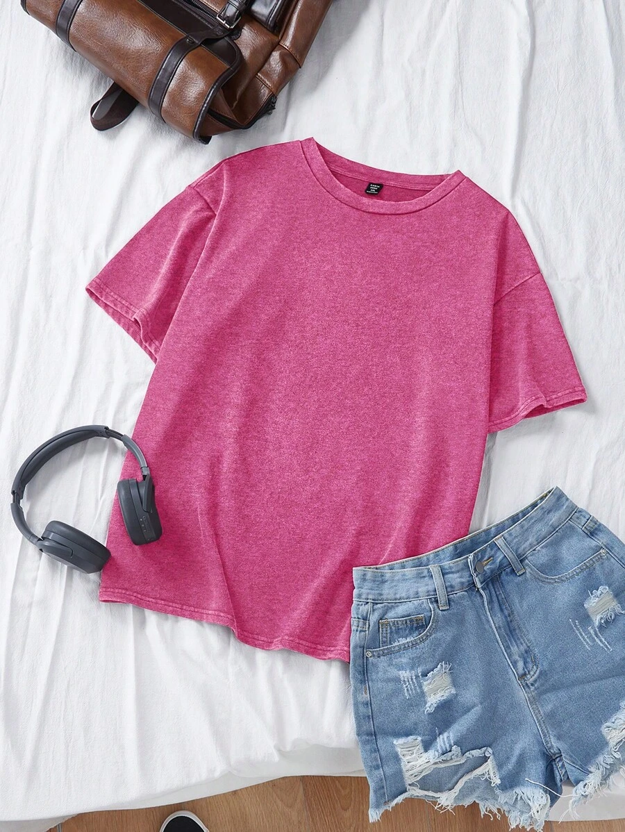 Comfortcana Día de San Valentín, camiseta de manga corta de corte holgado tejida con efecto vintage desgastado y lavado ácido, talla grande