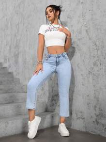 SHEIN EZwear Jeans de moda minimalista para mujer, apropiados para el verano