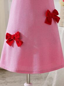 Young Girl A-Line Shiny Butterfly Decor Party Dress, Spring/Summer - Pink - View 6