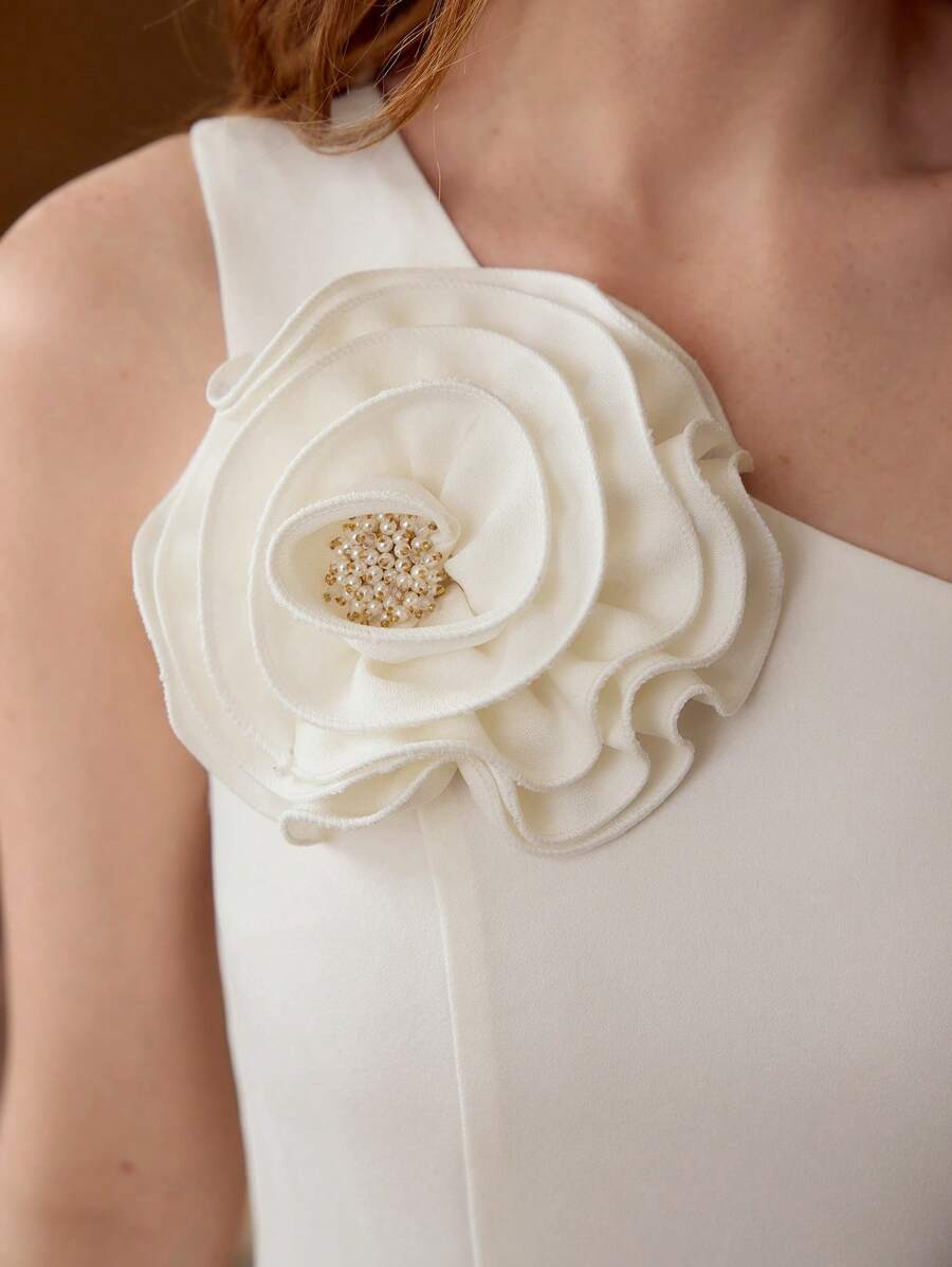 MOTF PREMIUM STEREO FLORAL ASYMMETRICAL NECK DRESS