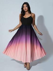 SHEIN Unity Plus Size Elegant Gradient Color Ruffle Sleeveless Sling Dress Maxi Women Outfit - Purple - View 2