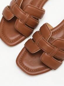 CUCCOO BIZCHIC Women's Solid Color Fashion Metal Buckle Flat Slide Sandals