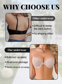 1 Áo ngực không dây cài trước nâng ngực có gọng, không lưng và dây đeo có thể tháo rời, dành cho ngực nhỏ - Hồng - Xem 7