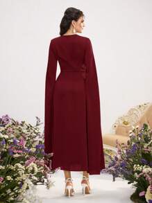 Modelyn 优雅迷人的亮片刺绣领女士连衣裙，酒红色连衣裙，晚礼服 - 酒紅色 - 查看 2