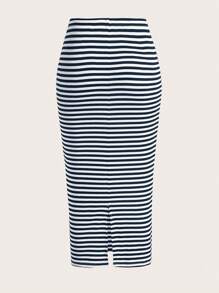 SHEIN EZwear Navy Blue Plus Size Women Striped Skirt - Navy Blue - View 2