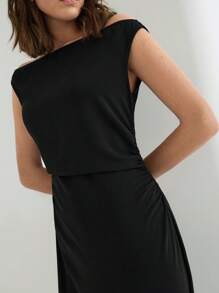 Maija 女士优雅纯色露肩连衣裙，夏季 - 黑色 - 查看 1