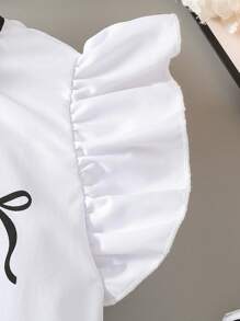 SHEIN Elladie kids 年轻女孩夏季时尚盖袖上衣+阔腿裤两件套 - 黑色 - 查看 6