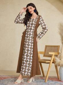 Al Najma Women's Simple Fashion Arabic Style Dress, Suitable For Summer Vacation,Modest - Brown - View 1