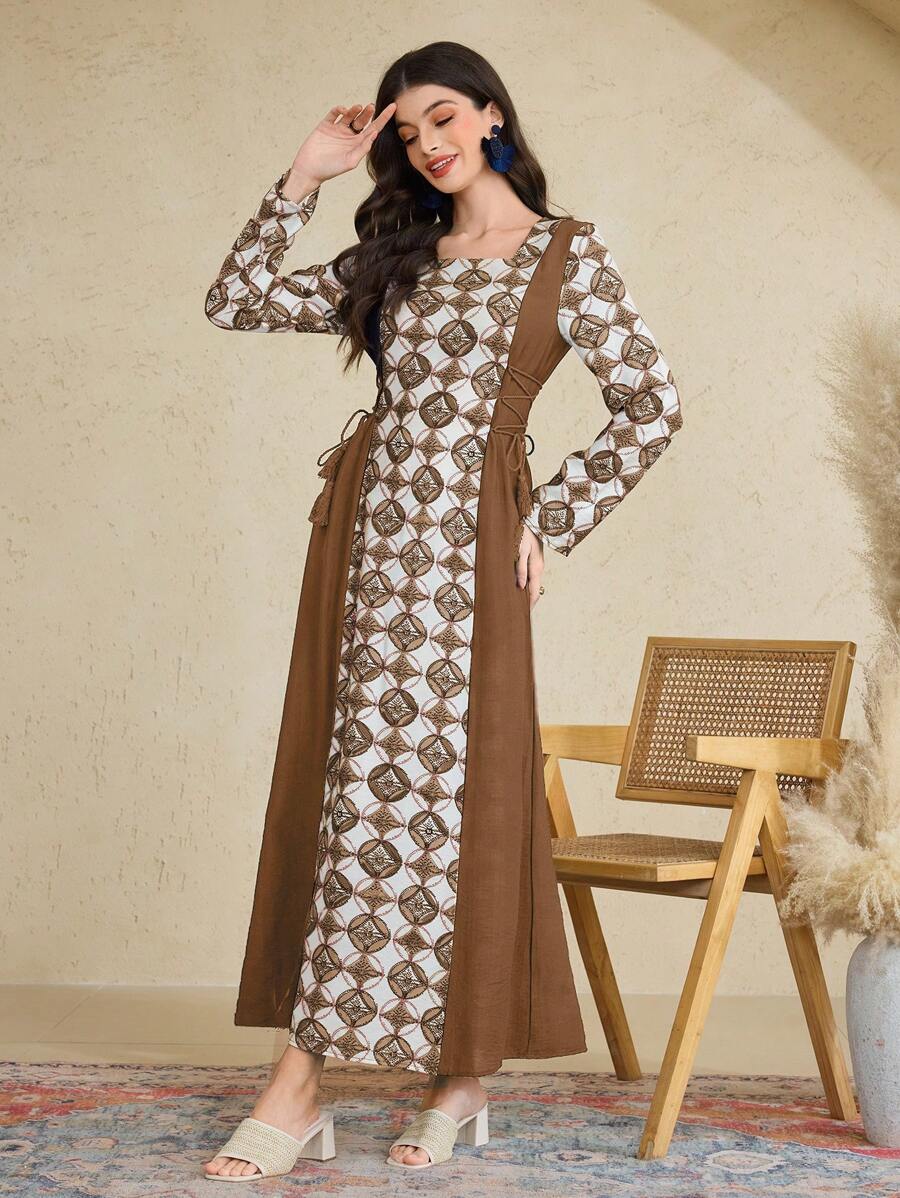 Al Najma Women's Simple Fashion Arabic Style Dress, Suitable For Summer Vacation,Modest - Brown - View 1