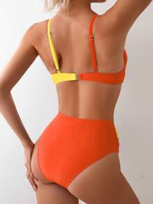 SHEIN Swim 女士聚拢比基尼泳装套装，海滩夏季服装 - 彩色 - 查看 2