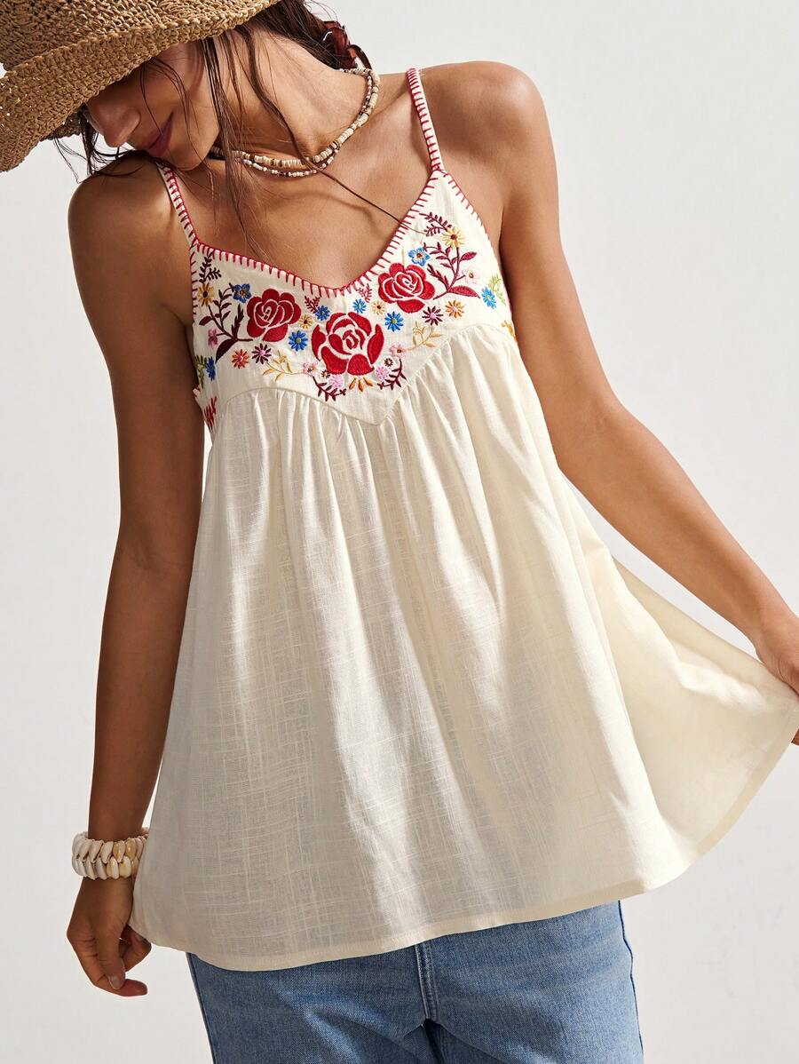 Bohemela 波西米亚风女式度假休闲花卉刺绣吊带背心