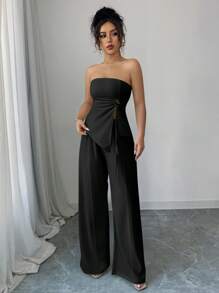 Elenzga 优雅浪漫荷叶边抹胸收腰女式连衣裙