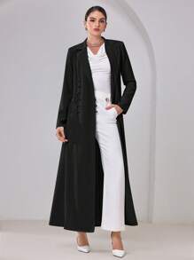 Al Najma Women's Solid Color Long Sleeve Elegant Arabic Abaya, Modest Robe - Black - View 4