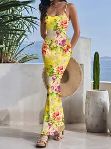 Glamance Pamile Vestido de verano con estampado floral elegante y romántico para vacaciones en la playa, vestido de cóctel, vestido para brunch, vestido para fiesta de té, vestimenta occidental para rave, vestido boho sexy apropiado para salir, citas nocturnas - Amarillo - Ver 5