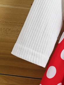 SHEIN Infant/Toddler Girl's Polka Dot Print Patchwork With Bow Decor Dress