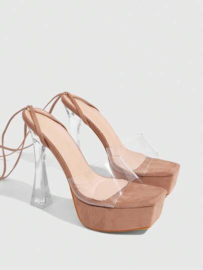 CUCCOO LuxiPop 女士透明高跟露趾穆勒鞋，性感高跟凉鞋，适合夜店派对