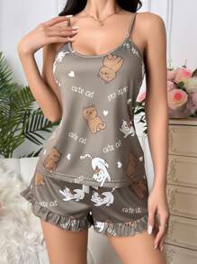 SHEIN 可爱猫咪印花休闲女士睡衣套装，夏季假日季节 - 彩色 - 查看 4