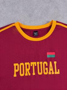 Manfinity VCAY Tricou decupat cu mânecă scurtă, unisex, casual, cu imprimeu cu litere, mozaic, cu gât rotund, potrivit pentru purtarea de zi cu zi