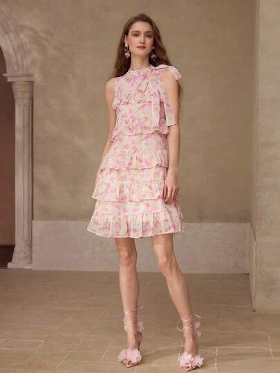 MOTF PREMIUM TIERED LAYER FLORAL PRINT DRESS