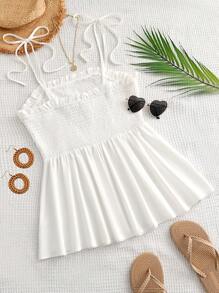 Breezaya Plus Size Women Solid Color Ruffle Hem Camisole Top - White - View 2