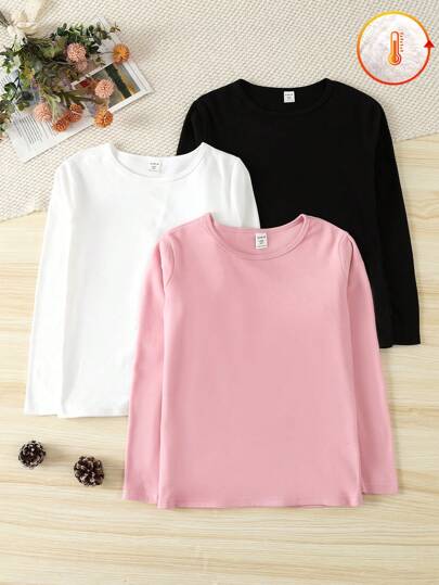 SHEIN Vintaside Kids 少女純色t恤套裝（多件裝）