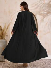 Al Najma 女士休闲刺绣阿拉伯传统长裙，朴素长袍 - 黑色 - 查看 2