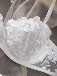 2pcs/Set Women's Mesh Embroidered Lingerie Set