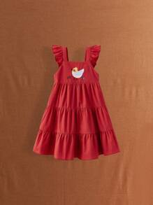 SHEIN Váy mùa hè 100% cotton họa tiết chim cho bé gái - Nhiều màu - Xem 3