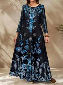 EMERY ROSE Vestido casual de vacaciones con estampado floral para mujer de talla grande