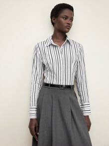 BizChic Nueva blusa elegante a rayas negras y blancas para mujeres, adecuada para uso diario, trabajo, citas, transporte, vacaciones, primavera/verano