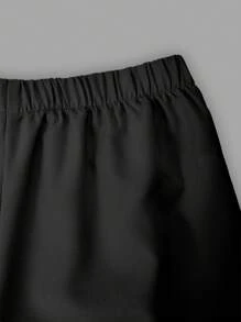 SHEIN ChillGRL 2 件套青少年女孩字母印花圆领 T 恤 + 工装裤，休闲街头风格 - 黑色 - 查看 8