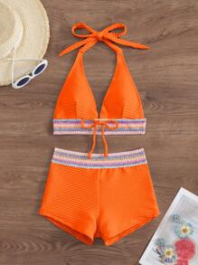 Swim Vcay 2 件春假扎染露背裹背沙滩比基尼套装，休闲节日派对节日沙滩泳装女士 - 橘色 - 查看 7