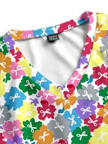 PopScrub Casual Minimalist Bow Design Scrub Uniform Top - White - View 4