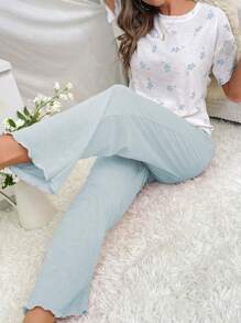 Casual & Comfortable Floral Print Women Pajama Set - Blue - View 4