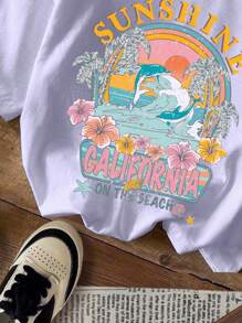 SHEIN Tween Girl Casual Minimalista Manga Curta Gola Redonda T-Shirt, Adequado Para O Verão