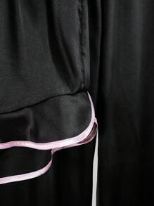Set de 3 piezas de pijama de mujer elegante con contraste de colores de satín