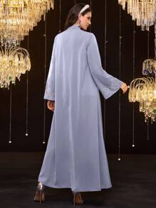 Al Najma Women Plant Embroidery Long Sleeve Elegant Dress, Modest Kaftan - Blue - View 2