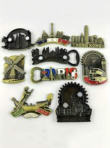 1/2 件手工复古金属冰箱贴 - 全球地标收藏家套装（巴黎埃菲尔铁塔/迪拜塔/荷兰风车）带开瓶器，独特的旅行纪念品和家居装饰礼物，适合生日/婚礼/乔迁 - 彩色 - 查看 5