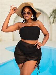 Swim Vcay Plus Size 3pcs/Set Swimwear - Basic Bikini, Mesh Coverup & Skirt For Summer Beach Vacation - Multicolor - View 6