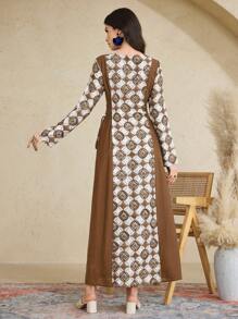 Al Najma Women's Simple Fashion Arabic Style Dress, Suitable For Summer Vacation,Modest - Brown - View 4