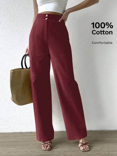 SHEIN Clasi 女士纯色直筒宽松休闲常规裤