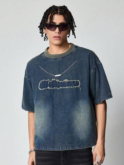 Street Life Herren Rundhals Kurzarm einfaches Jeansoberteil, Lässiger Alltags-Tragekomfort