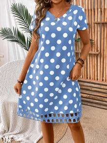 EMERY ROSE Women's V-Neck Short Sleeve Simple Fashion Dress, Suitable For Summer - Blue - View 4