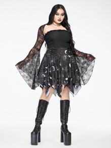 ROMWE Plus Size Gothic Style Asymmetric Hem Wrap-Around Skirt For Women, Summer For Women - Black - View 2