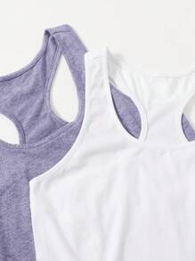 Gameset SHEIN Sport 3pcs Women's Solid Color Round Neck Racerback Athletic Tank Top, Summer - Multicolor - View 4