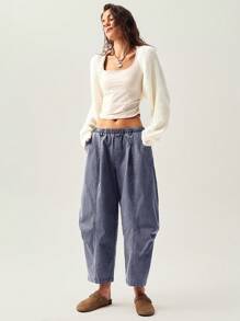 Bohemela Pantalones casuales holgados de mujer para vacaciones, estilo minimalista - Azul - Ver 3